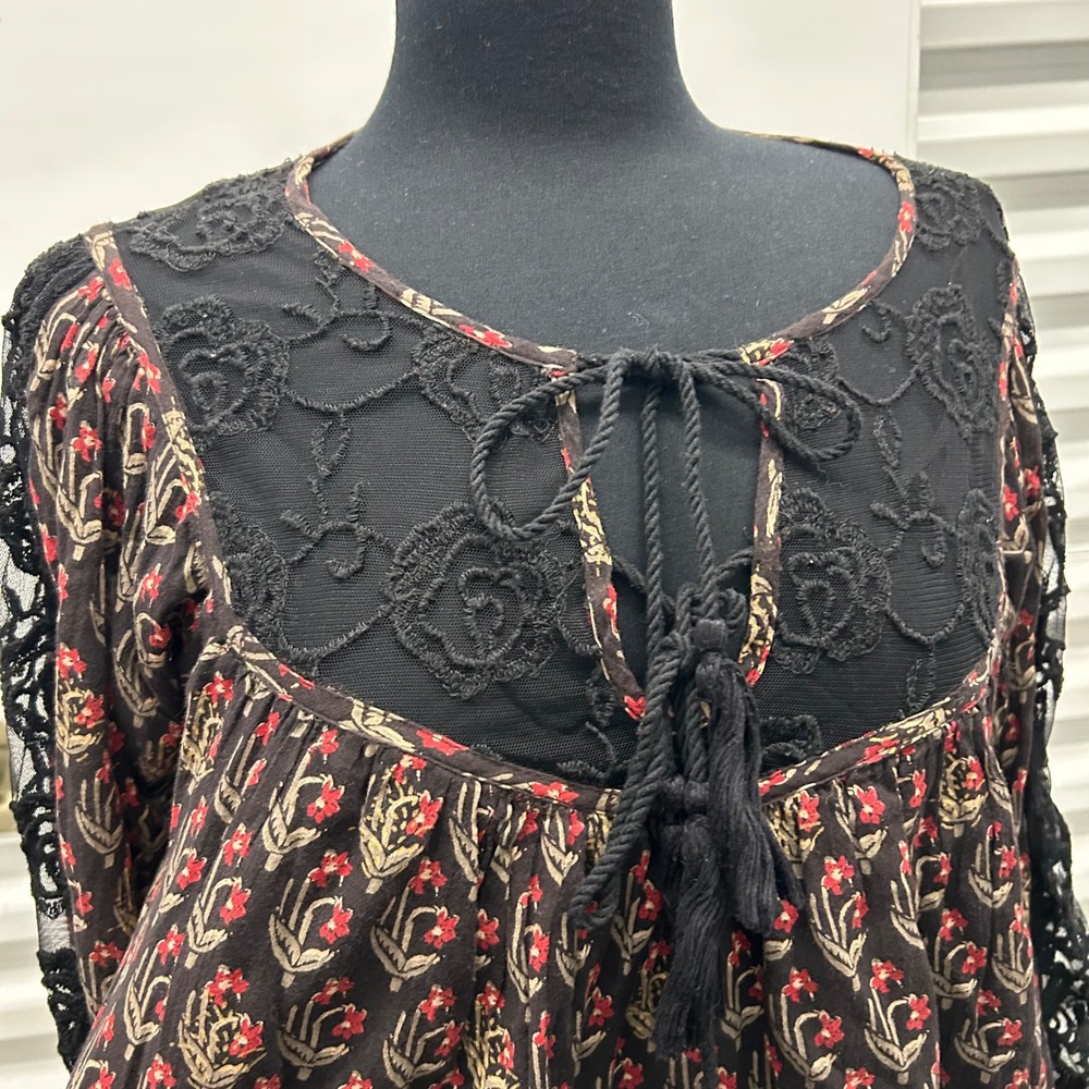 Free People Urban Outfitters Nomad Printed Floral Chiffon Black Combo Dress - Picture 6 of 11